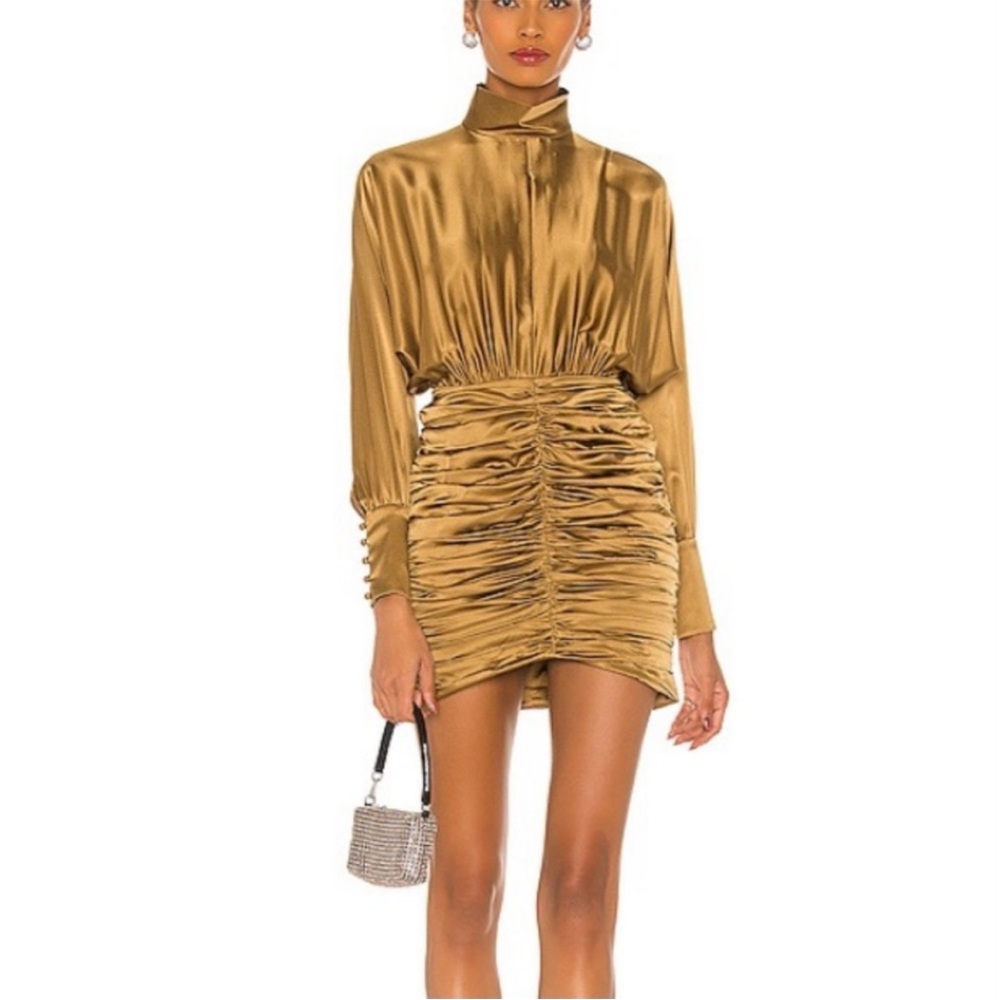 RETROFÉTE Barbara Ruched Silk Dolman Sleeve Dress